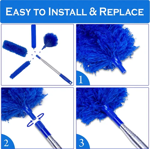 Miniatura 5 de Plumero de microfibra con poste de extensión, juego de 4 plumeros, se extiende de 15 a 80 pulgadas, limpiador de ventilador de techo, perfecto