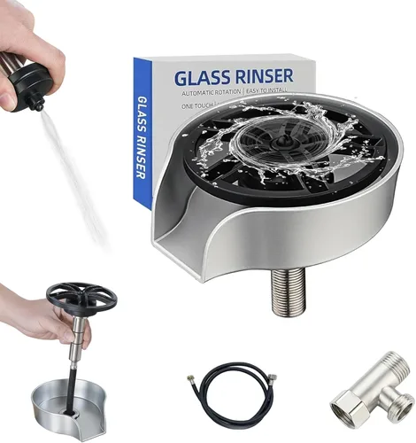 Enjuagadora de vidrio para fregadero de cocina, enjuague de vidrio de alta presión giratoria de 360 grados con cabezal rociador extraíble, enjuague
