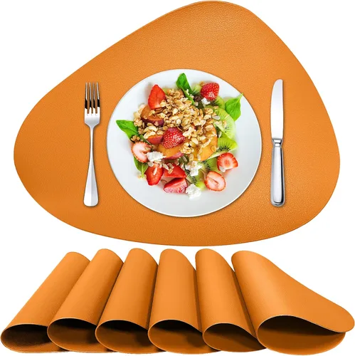 Miniatura 8 de Herda Juego de 6 manteles individuales para mesa de comedor, de piel sintética, lavables, manteles individuales para mesa redonda, para cocina, Gris