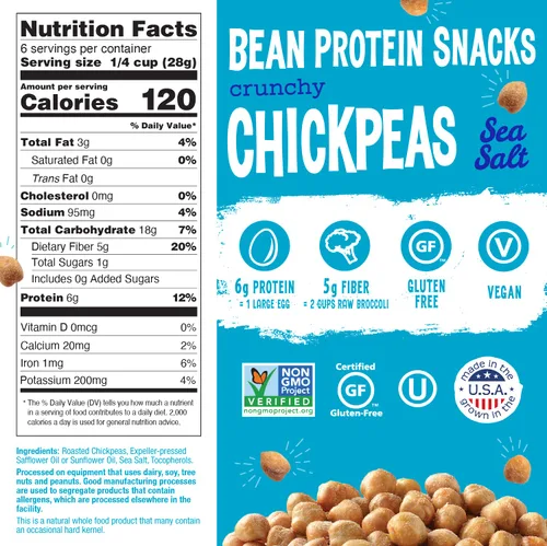 Miniatura 2 de The Good Bean Garbanzos crujientes – Sal marina – (paquete de 6) bolsa resellable de 6 onzas – Frijoles de garbanzos asados – Snack vegano con buena