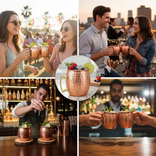 Miniatura 5 de Juego de 2 tazas Moscow Mule de 16 onzas, tazas de cobre puro para exteriores, tazas de cobre para mulas de Moscú, tazas de cobre, tazas de cobre
