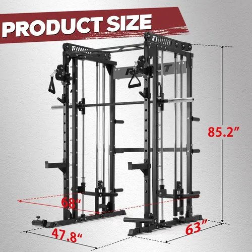 Miniatura 3 de RitFit Máquina M1 Pro Smith con sistema de cruce de cables, jaula multifunción para sentadillas para gimnasio en casa, rack de energía y paquetes