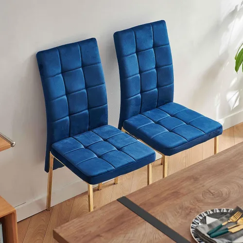 Miniatura 4 de Homedot Juego de 2 sillas de comedor de terciopelo, cómodas sillas de cocina para el hogar, silla lateral tapizada, sin brazos, diseño único