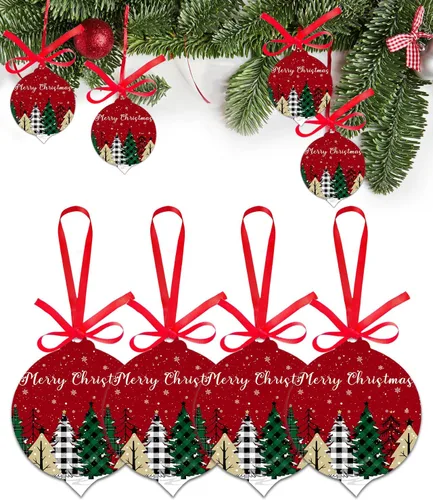Juego de 4 adornos de Navidad para árbol de Navidad, decoración de árbol de Navidad, adorno rojo de Navidad 2023, copo de nieve de invierno, adornos
