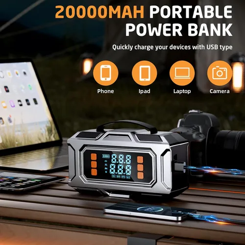 Miniatura 5 de Arrancador con compresor de aire, batería de coche de 8000 A (9.0 gas/8.0L diesel), batería de coche de 180 PSI, caja de salto portátil de 12 V