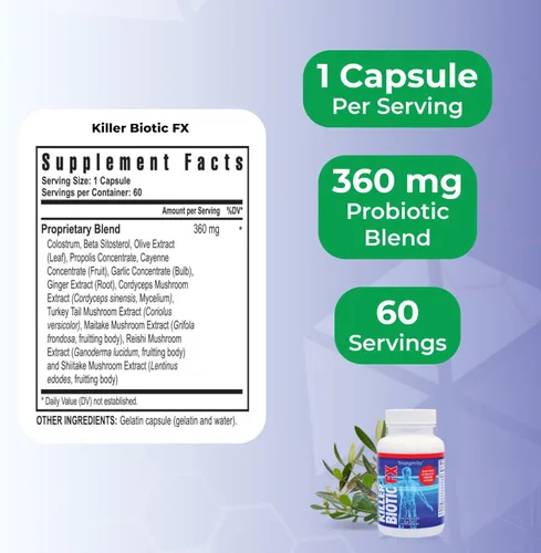 Miniatura 3 de Youngevity Killer Biotic FX - Apoyo al sistema inmunológico Propóleos de abeja, hongos y calostro Apoyo natural para la inmunidad 60 cápsulas