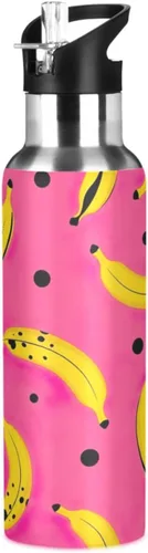 Stainless Steel Water Bottle 20 Oz, Leakproof Water Bottles for Gym Outdoor Travel School, Yellow Bananas Black Dots
