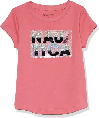 Nautica Camiseta de manga corta para niña con diseño de lentejuelas abatibles, camiseta de algodón con interior sin etiqueta