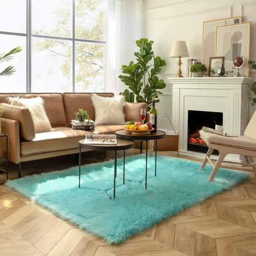 Miniatura 15 de Ashler Home Deco - Tapete de pelo sintético de oveja, mullido, suave, de 2 x 3 pies, lavable a máquina, dormitorio, habitación de los niños, sala