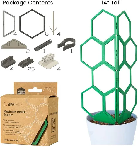 Super Trellis Enrejado hexagonal para plantas trepadoras al aire libre – Enrejado apilable de 14 pulgadas de alto para plantas en macetas de