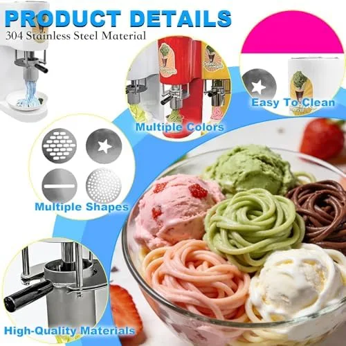 Miniatura 3 de Electric Ice Cream Machine - Commercial Pasta & Fruit Ice Cream Press with 4 Molds - 30L/Hour Output, Perfect for Restaurants, Bars, and Gourmet