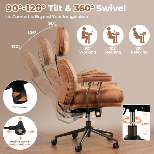 Miniatura 4 de ovios Silla de oficina ergonómica, sillas ejecutivas de piel sintética con respaldo alto y cojín grueso, cómodo sillón giratorio moderno de mediados