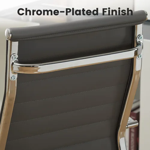Miniatura 5 de Silla de escritorio de oficina de cuero, sillas de sala de conferencias con ruedas, sillas ejecutivas modernas para invitados con brazos. Gris
