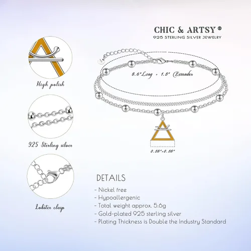 Miniatura 11 de CHIC & ARTSY Tobilleras de plata de ley S925 para mujer, pulsera de tobillo ajustable multicapa para playa, joyería de verano para mujer, de 10 a 11