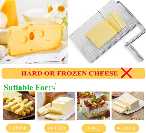 Miniatura 3 de Cortador de queso de acero inoxidable con 10 cables de repuesto, cortador de queso metálico y tabla de corte - Para queso de bloque