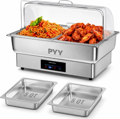 Miniatura 8 de PYY Plato Calentador Eléctrico, Juego de Chafing Dish de Tapa Enrollable para Buffet, Juego de Servidor Calentador Chafer para Catering, Buffets