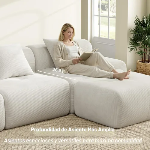 Miniatura 5 de LIKIMIO LumiCord 118" Tufted Modular Sectional Sofa with Ottoman, Modern L-Shaped Boneless Couch for Living Room, 26.8" Deep Seat, 18.1" High