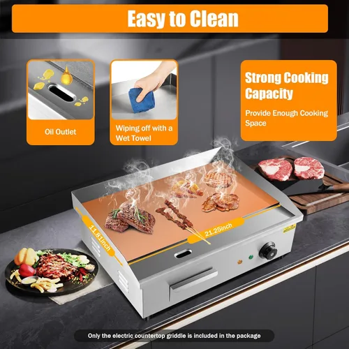Miniatura 6 de Plancha eléctrica antiadherente de 3000 W, parrilla termostática de doble control de 572 °F/572.0 °F con disyuntor de sobrecarga, parrilla