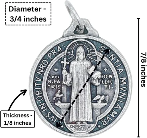Miniatura 6 de Caritas et Fides Paquete a granel de 100 Medalla de San Benito Medalla redonda de plata oxidada de 34 pulgadas para collar, medallas para joyería