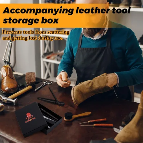 Miniatura 7 de El kit de herramientas de trabajo de cuero incluye cuchillo de corte, bruñidor de bordes, punzón de costura de 1/2/4/6, herramienta de geometría
