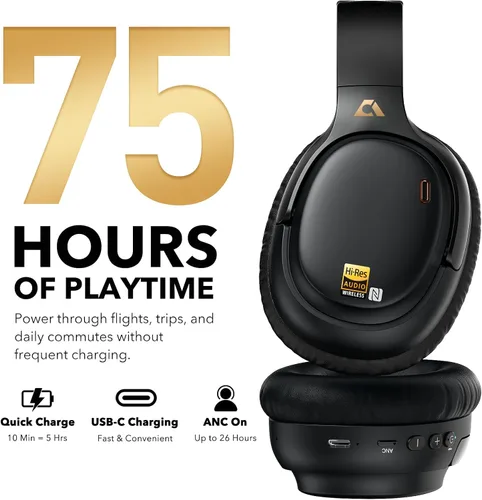 Miniatura 5 de 1Mii E700 Auriculares con cancelación de ruido Bluetooth inalámbrico de alta resolución LDAC, negro Hybrid ANC, 75H Battery, Deep Bass