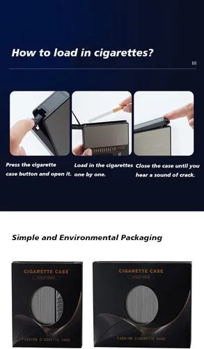 Miniatura 7 de Ambrogio.L 20 cigarrillos regulares caso/caja con encendedor de arco a prueba de viento con pantalla de alimentación USB recargable, sin llama, a