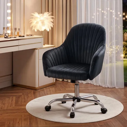 Miniatura 18 de Warmiehomy Silla de Escritorio de Terciopelo para Oficina en Casa, Silla de Trabajo Giratoria Ajustable Moderna, Sillas de Tocador para Mujeres