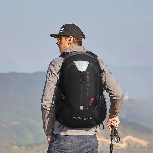 Miniatura 6 de Mochila de senderismo para acampar 40L al aire libre, mochila de viaje ligera con cubierta de lluvia para mujeres y hombres (negro)
