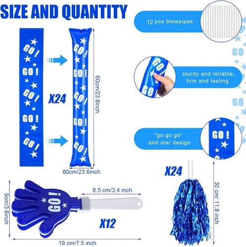 Miniatura 2 de Hungdao 60 piezas de regalos de fútbol de regreso a casa incluyen 24 palos de trueno, 12 palitos de animación, 24 pompones de animadora para eventos