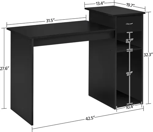 Miniatura 3 de Yaheetech Juego de escritorio y silla moderno para oficina en casa, escritorio para computadora con cajón y estantes con silla de oficina ergonómica