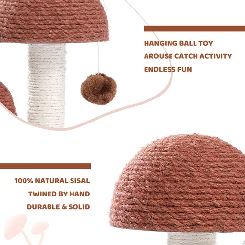 Miniatura 5 de PETEPELA Poste rascador para gatos, rascador para gatos en forma de hongo, bonita torre de árbol para gatos con poste rascador grueso y cama