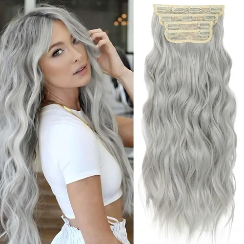 Miniatura 14 de 4 piezas de extensiones de cabello rizado con clip, color dorado oscuro, mezcla de rubio beige, sintético de 20 pulgadas de largo, extensiones