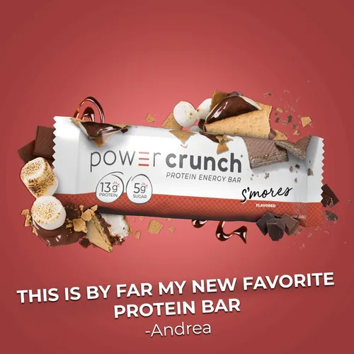 Miniatura 5 de Barritas de proteína Power Crunch, snacks altos en proteínas con delicioso sabor, S'Mores, 1.4 onzas (12 unidades) (Paquete de 2)