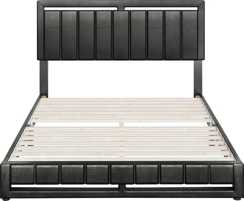 Miniatura 8 de Boyd Sleep Beaumont - Cama de plataforma tapizada con cabecero, base de colchón con 14 soportes de listones de madera, no requiere somier, piel