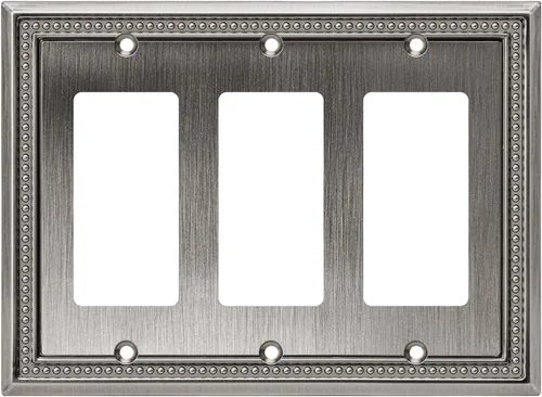 Miniatura 108 de Henne Bery Sunken Pearls - Placa de pared decorativa resistente para interruptor, cubierta para tomacorrientes (doble dúplex, níquel satinado)