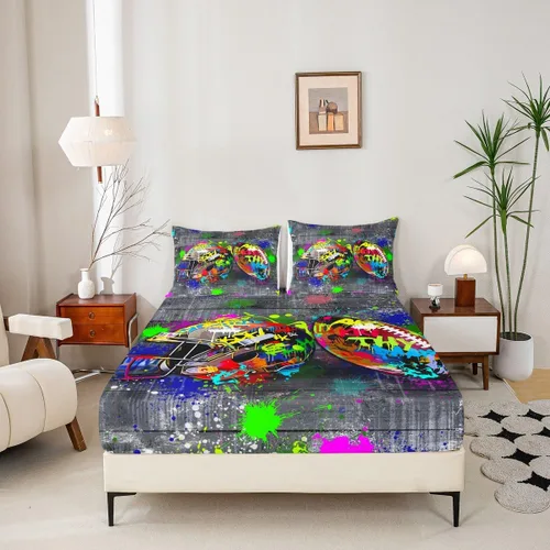 Miniatura 3 de Erosebridal Graffiti Rugby Ball Sheets for Boys Girls Colorful Rugby Helmet Fitted Sheet,Sports Kids Bedding Sets Football Game Bed Sets Twin 2 Piece