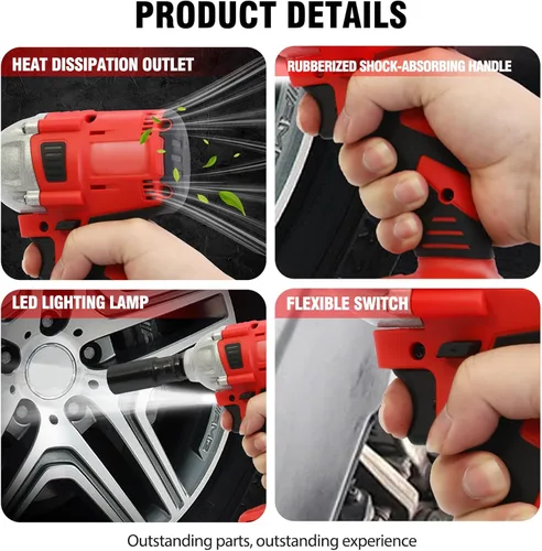 Miniatura 5 de ALSO GO Llave de impacto inalámbrica de 1/2 pulgada, pistola de impacto eléctrica de 450 N.m/330 pies, destornillador de impacto de alto par de 20