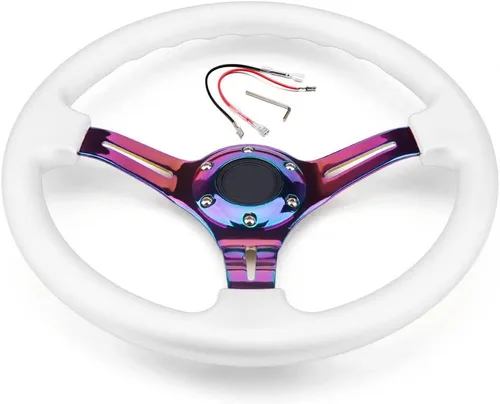 Miniatura 13 de Volante de Carreras de Coche de 6 Pernos Marco de Radios Neo Cromado Arcoíris Volante Universal de Posventa Compatible con Coche y Juego