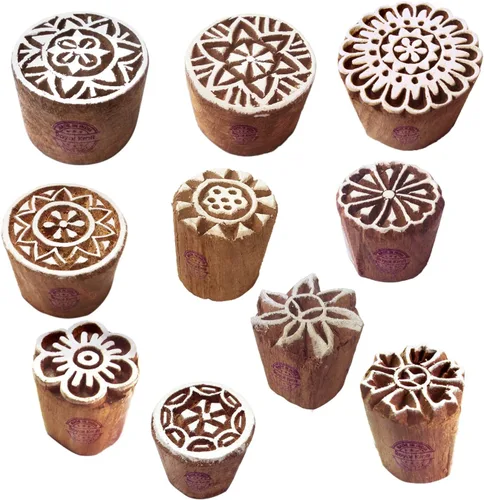 Miniatura 19 de Sellos de madera artísticos pequeños bloques de impresión de diseño redondo (juego de 10) Htag2151