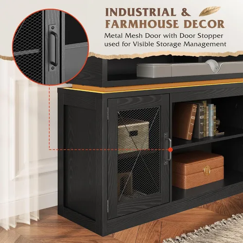 Miniatura 6 de WLIVE Farmhouse TV Stand for TVs Up to 65 Inches, Tall Entertainment Center with Storage Cabinets & LED Lights, Media Console for Living Room