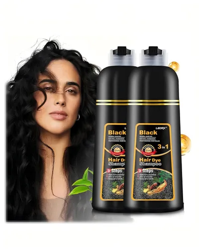 leorx - Paquete de 2 champús de tinte para el cabello negro, 3 en 1, tinte de champú para cobertura de canas, coloración herbaria instantánea para