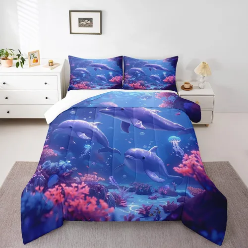 Miniatura 12 de Octopus - Juego de edredón para niños, tamaño matrimonial, nubes oscuras, olas del océano, juego de ropa de cama retro trippy decoración de Rojo