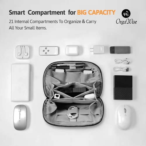 Miniatura 3 de OrgaWise Organizador electrónico, bolsa de accesorios electrónicos, organizador de cables de viaje de tres capas para iPad Mini, Kindle, discos