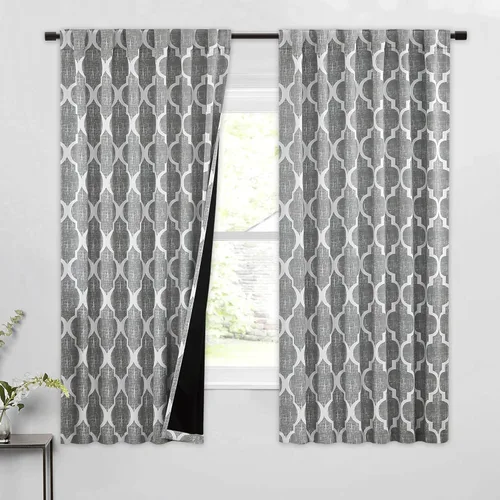 Miniatura 40 de Beauoop Cortinas 100% Opacas de 45 Pulgadas de Largo, 2 Paneles para Dormitorio, Sala de Estar, Gris Aqua Marroquí Geométrico, Oscurecimiento