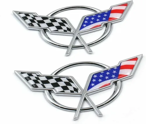 Miniatura 6 de Juego de pares de banderas cruzadas delanteras y traseras, emblemas de repuesto para Corvette C5 1997-2004 19207384 19207385