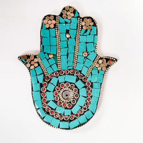 Miniatura 10 de Verde - Soporte para incienso de mano Hamsa - Mosaico Piedras