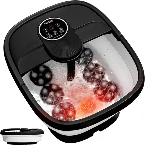 Miniatura 10 de KNQZE Spa de pies plegable con calor, control remoto, control de temperatura, burbujas, piedra pómez, luz roja, temporizador, 16 rodillos de masaje