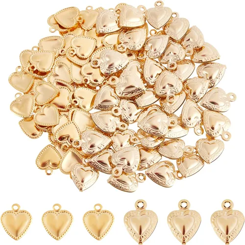 DICOSMETIC 200 dijes de corazón hinchado de acero inoxidable 316 con agujero de 0.047 in, pequeños colgantes de amor, pequeños colgantes de corazón