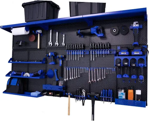 OmniWall Weekend Warrior XL - Sistema de organización de pared de metal (negro/azul)