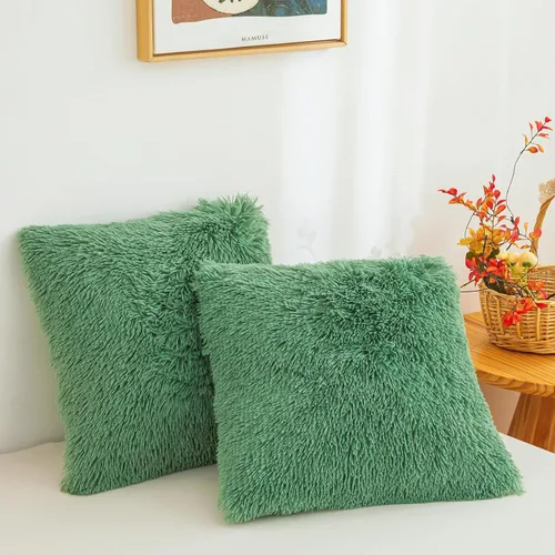 Miniatura 32 de Besfunny Juego de 2 fundas de almohada de pelo sintético negro, mullidas y peludas para decoración de dormitorio, fundas de almohada negras suaves